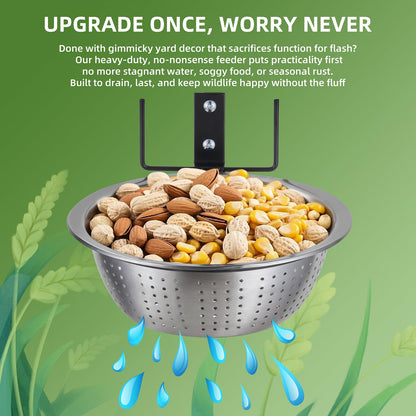 TKMSV 2 Pack Squirrel Feeders Tree/Fence Mounted, 8.5" Removable Colander Bowls (1.4L Each), 2 Corn Cob Spikes for Various Food, Perfect Metal Squirrel Feeders for Outside, Easy to Clean/Refill