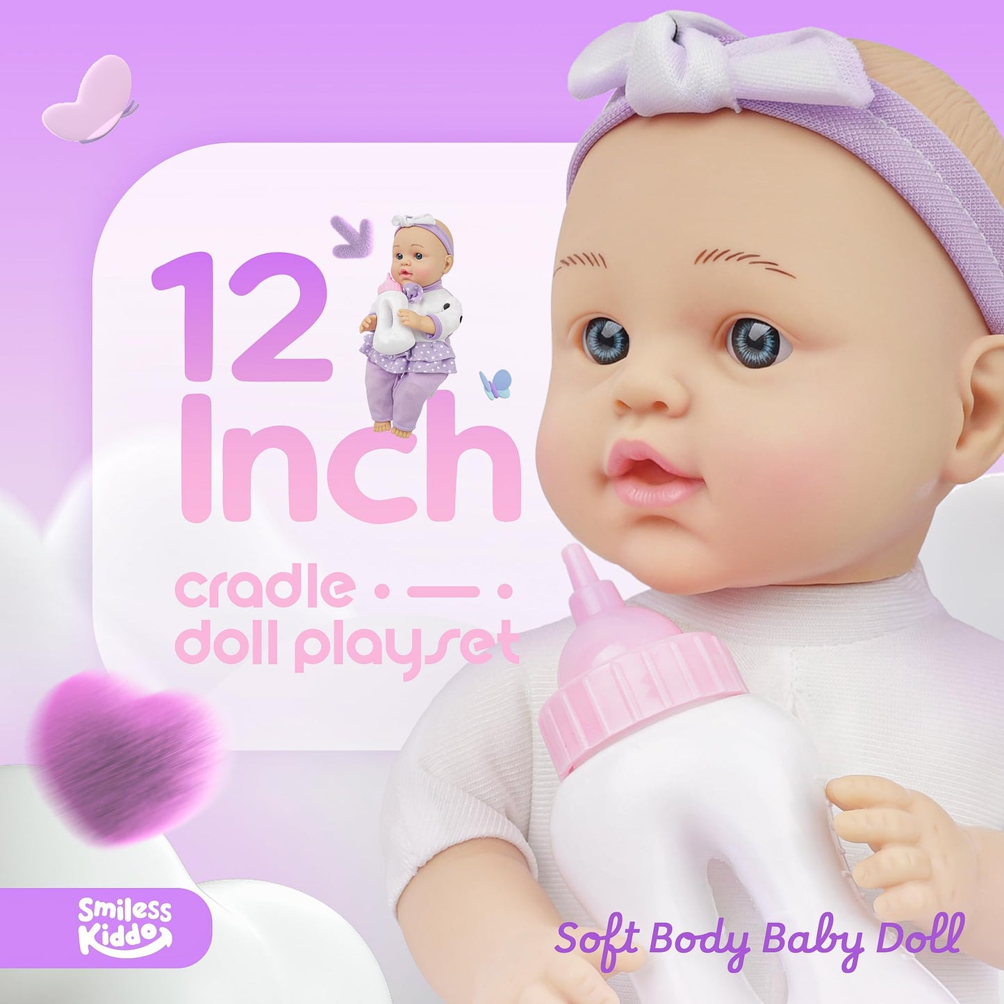 SMILESSKIDDO Baby Doll with Accessories, 12" Dolls Playset with Washable Carrier Bassinet Bed, Bottle, Blanket, and Pillow, Soft Body Baby Dolls for 2+ Year Old Girls