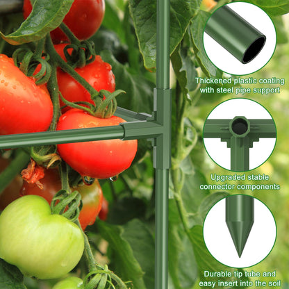Unves 3 Pack Tomato Cage for Garden, 16" W x 66" H Square Tomato Trellis Plant Support Frame with 50 Pcs Plant Clips, Suitable for Climbing Vegetables, Flowers, and Fruits