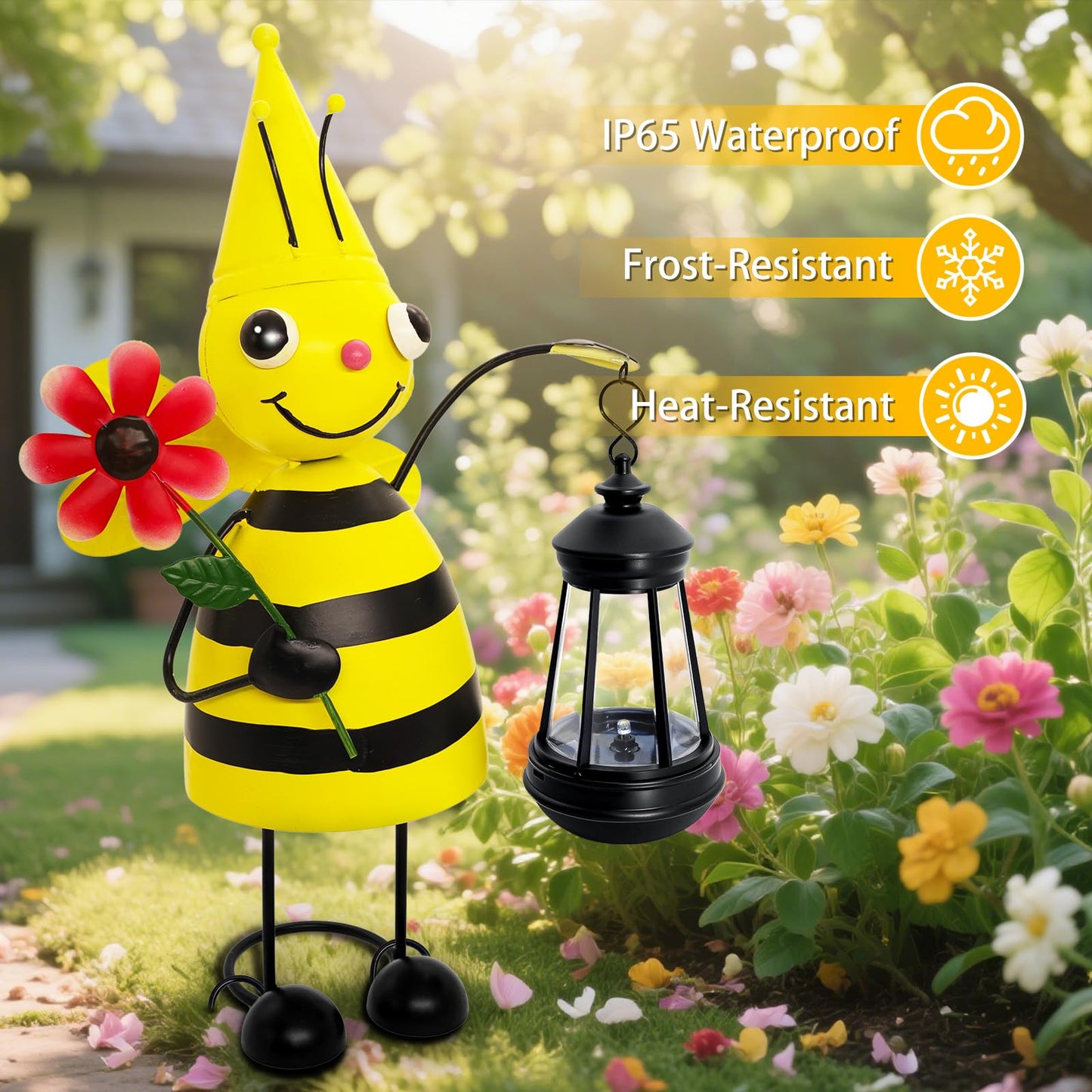 Garden Decor Bee Solar Statues,Unique Garden Statues Bee with Solar Lantern Waterproof, Birthday Gifts for Women Mom Grandma, Front Patio Balcony Yard Art Lawn Ornaments Porch Outdoor Decoration