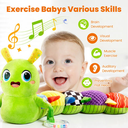 gogonova Baby Musical Caterpillar Toy 0-12 Months, Washable Teething Rattle with 10 Kids Songs, Infant Tummy Time Toy for Newborn Boys Girls (Green)