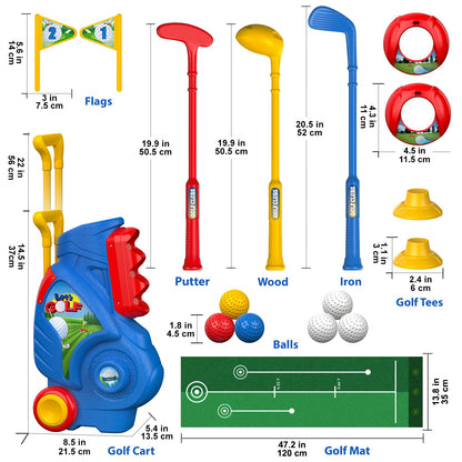 Liberry Toddler Golf Set for 2 3 4 Years Old Boys Girls, Upgraded Kids Golf Clubs Set with Cart, Putting Mat, Outdoor Indoor Sports Toy Birthday Gift, Blue