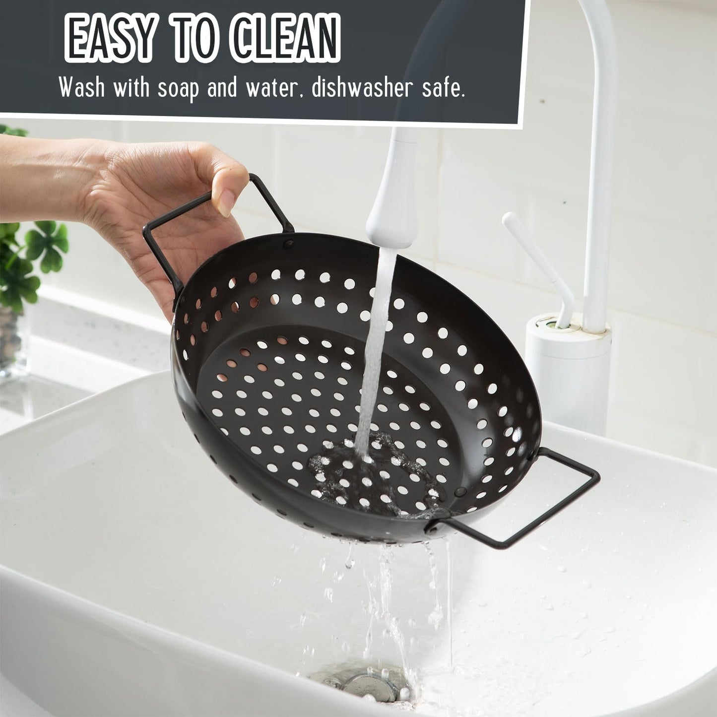 Teecyhooo 3 Pack Grill Topper Pans for Outdoor Grill, Stainless Steel Vegetables BBQ Grilling Basket with Holes Handles, Nonstick Barbecue Pan Grilling Gifts for Camping Picnic Cooking Seafood Meat