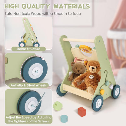 Baby Push Walker, Wooden Baby Walker with Wheels, Montessori Walker for Babies 6-12 Months, Adjustable Speed Push Walking Toys for Boys & Girls 1 Year Old, Christmas Birthday Gifts for Toddler