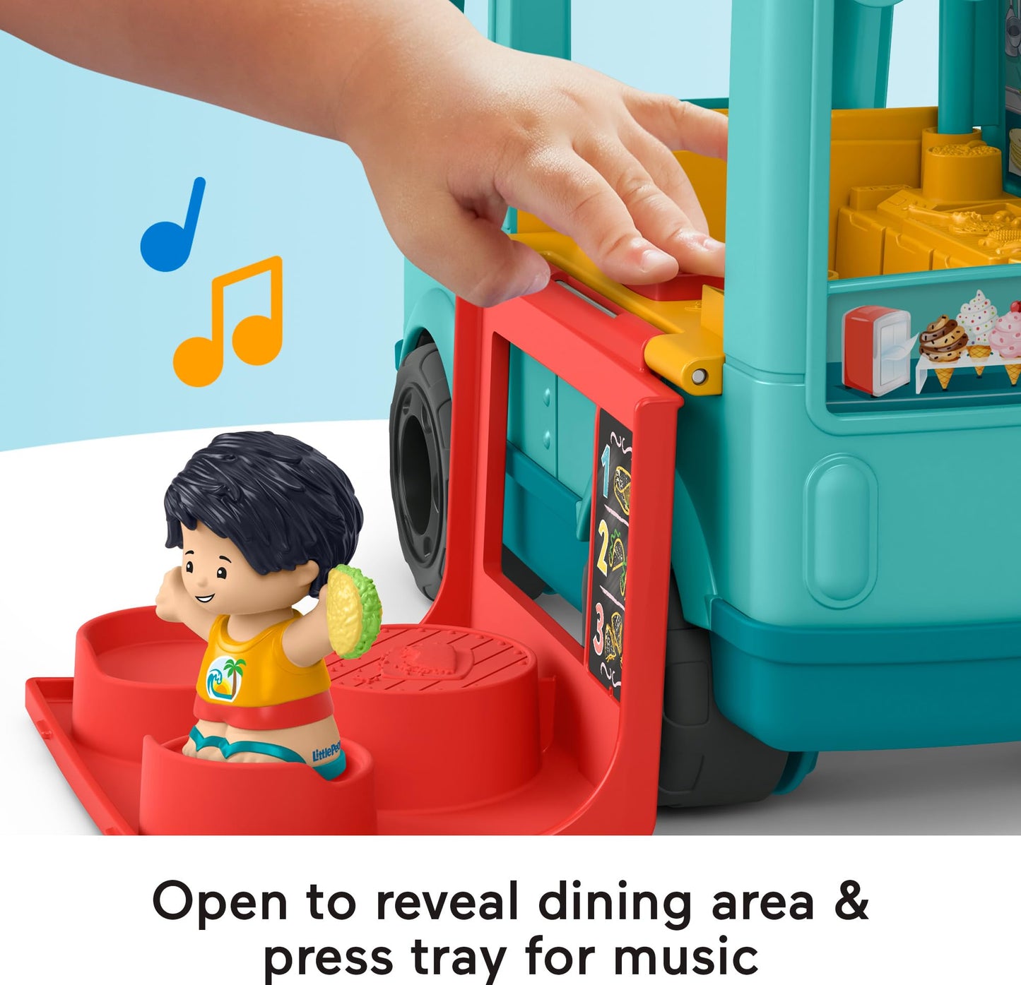 Fisher-Price Little People Musical Toddler Toy Serve It Up Food Truck Vehicle with 2 Figures for Pretend Play Kids Ages 1+ Years