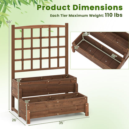 Giantex 2 Pcs Raised Garden Bed with Legs and Trellis, 2-Tier Standing Planter Box with Drain Holes, Outdoor Elevated Garden Trellis for Vine Climbing, Flower Vegetable Fruit Herb Growing