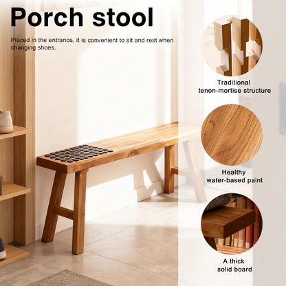 CANYIHB Front Entryway Bench Indoor Hallway Bedroom End of Bed Farm House Rustic Dining Table Vintage Narrow Noodle Bench Solid Wood (L 31.5″x10.2″W x 17.7″H)