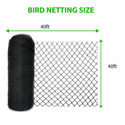 mychoiii Bird Netting for Garden 40 x 40 FT, Heavy Duty 3/8" Woven Mesh Garden Netting with 12 Stakes, HDPE Anti Bird Net for Fruit Trees Vegetables Blueberry Deer Poultry, Black
