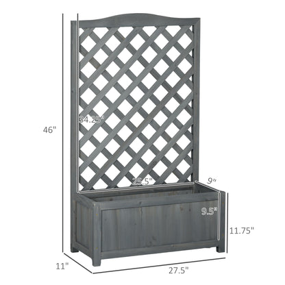 Outsunny Wooden Raised Garden Bed with Trellis, 46" Planter Box, to Grow Vegetables, Herbs, and Flowers for Backyard, Patio, Gray