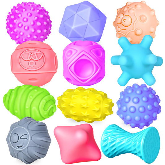 Ynanimery 12 Pcs Sensory Balls for Toddlers 1-3, Sensory Baby Toys 6-12 Months, Montessori Toy for Babies 6-12 Months Squeeze, Infant Toys Soft Multi Ball Set Gifts with Bright Color Textured