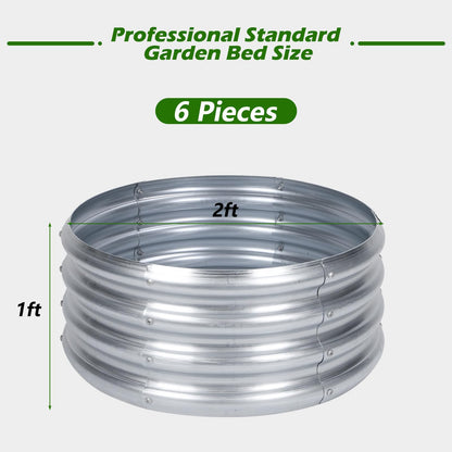 PINPON 3 Pack 2x2x1ft Round Galvanized Raised Garden Bed Outdoor, Silver Metal Planter Box for Vegetables, Herbs, Flowers