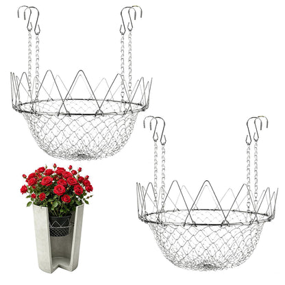 2Pcs Adjustable Planter Insert for Pots Any Height,12-18" Plant Risers for Inside Pots,Heavy Duty Rustproof Stainless Steel Plant Pot With Chains, Chain Pot Fillers for Tall Planters to Reduce Soil
