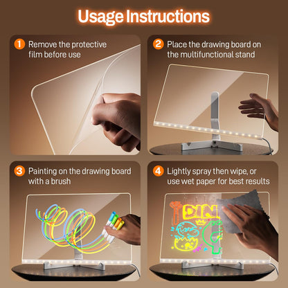 Conatu Acrylic LED Drawing Board for Kids, Acrylic Dry Erase Light-Up Drawing Board with Stand, Markers & Wipes, Erasable Reusable Board for Kids Learning, Ideal Gift for Birthday