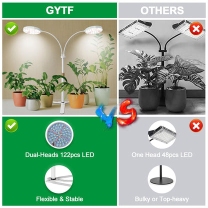 GYTF Grow Light Dual Ring 3.5" with Base, 122 LEDs 6000K White Full Spectrum Gooseneck Plant Lamp for Indoor Desk Plants, Dimmable & Height Adjustable 9-16", Timer 4/8/12/18Hrs