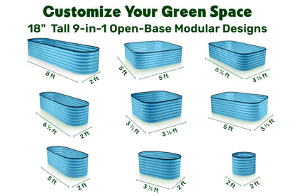 9-in-1 Galvanized Steel Raised Garden Bed // 8×2×1.5 ft Modular Planter for Gardening, Vegetables, Flowers // 18" Tall Metal Raised Garden Beds Outdoor (Teal) // Patented Design Planter Box