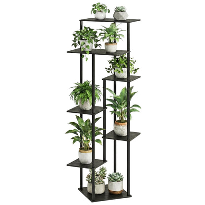 JEPRECO Tall Plant Stand Indoor 7-Tier Metal Wood Plant Shelf for Multiple Flower Pots Corner Flower Holders for Living Room Balcony Bedroom, Black