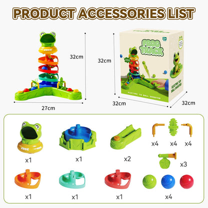 KNMDU Frog Ball Drop Toy for Kids, 5 Layer Roll Swirling Ball Tower with 12 Balls, Spin and Learn Shoot Balls Drop Montessori Toy, Gifts for Toddler Boys Girls 2 3 4 5 6 7 8+ Years Old (2 Player)