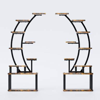 AnoYishev Plant Stand Indoor with Grow Lights, 2 Pack 63" Tall 9 Tiered Metal Plant Shelf, Large Plant Rack Display Shelves, Curved Plant Holder for Living Room, Patio