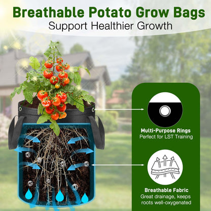 4 Pack Potato Grow Bags 15 Gallon with Harvest & Visible Window Thickened Garden Bags to Grow Vegetables with Handles & Metal Grommets for LST, Fabric Pots for Growing Carrots, Tomatoes, Onions