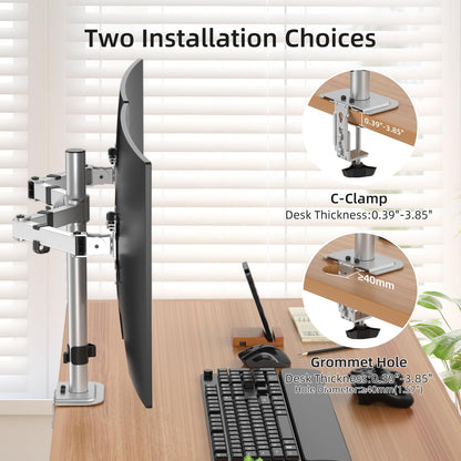 Suptek Dual Monitor Desk Mount, Adjustable Dual Monitor Arm for 2 Monitor Screens up to 43 inch, 15.75" Pole Monitor Stand for Desk, Holds up to 22 lbs,Silver(MD9442LS)