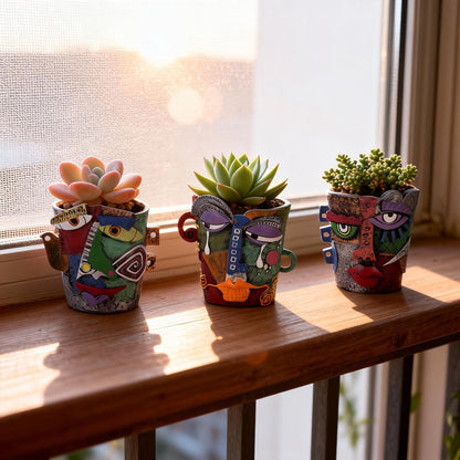 LINYTHER Mini Abstract Face Planter – Small Picasso-Inspired Resin Planter for Succulents, Cacti & Small Plants, Whimsical Decorative Head Planter for Indoor & Outdoor Garden
