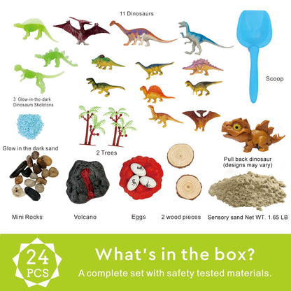 Carolart Dinosaur Sensory Bin,Dinosaur Toys for Toddler Boys and Girls,Include Glow in The Dark Dinosaur,Easy Storage Sensory Toys…