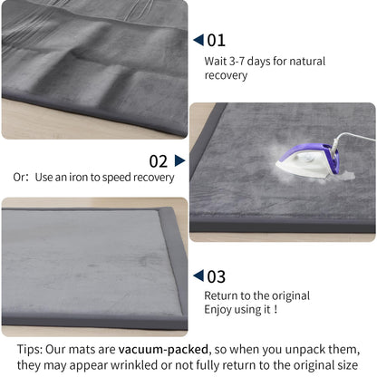 ACOMOPACK Baby Play Mat for Floor 1.3" Thick Memory Foam Play Mat 59"×71" Tummy Time Crawling with Non-Slip Bottom for Living Room,Nursery,Soft Velvet Playpen Mats for Kids,Infants（Dark Grey）