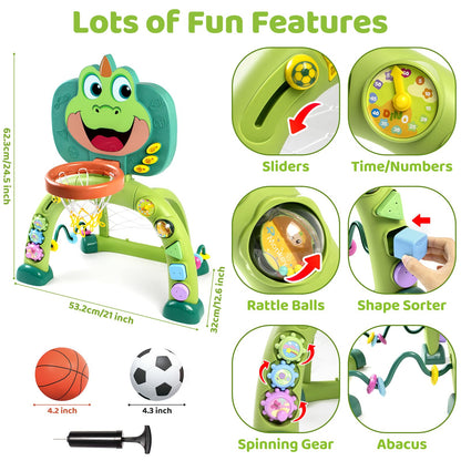 Marstone Baby Boy Toys for 1 2 3 Year Old Gifts: Toddler Basketball Hoop and Soccer Goal Activity Center Toys with Sound and Music for Kids, Girls 1-3, Interactive 1st First Birthday Present