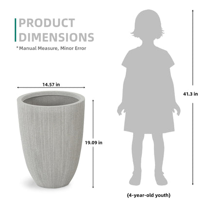 Ultym 19" Tall Beige Fluted Planters for Indoor & Outdoor, Set of 2 Large Mediterranean-Style Resin Flower Pots with Drainage Holes, UV & Weather Resistant for Patio Porch Home Office Decor