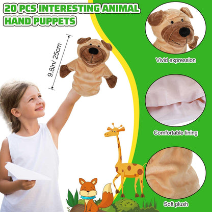 Hiboom 20 Pieces Animal Hand Puppets Kids Hand Puppets with Working Mouth Animal Plush Toy Lion Duck Pig Zoo Hand Animals with Open Movable Mouth for Birthday Theater Props Easter Basket Stuffers