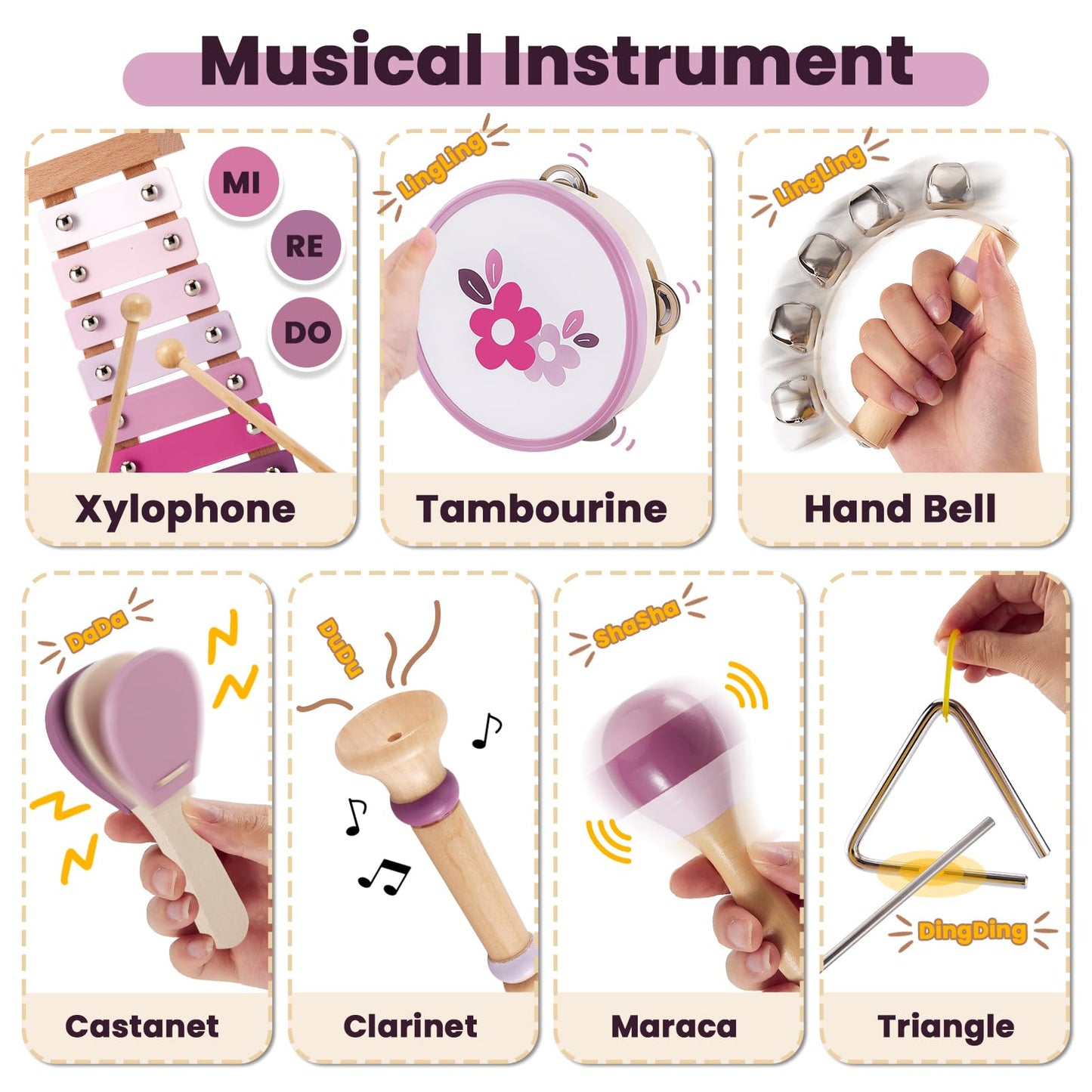 BUYGER Baby Musical Instruments with Xylophone, Wooden Percussion Instruments Sets with Storage Bag, Montessori Educational Gifts for 1 2 3 Years Old Boys Girls Kids Toddlers