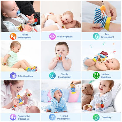 Bloobloomax Baby Rattles Toys for 0-12 Month, Infant Girl Boy Toys for Babies 3-6 Months, Newborn Hand & Foot Toys for 0 to 9 Months, Baby Shower Gifts Set with Wrist Rattle Socks (Light Blue)