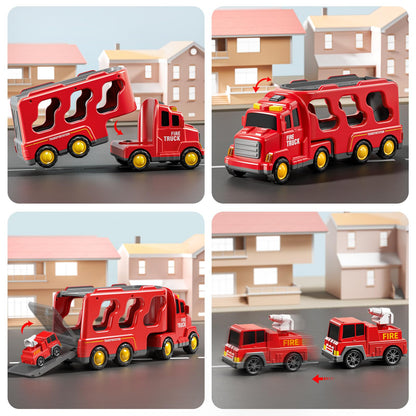 JUKUDAHU Truck Toys for 3 4 5 6 Years Old Boys, Toddler Car Toys for Toddler Boys Ages 3-5, Fire Toys Car Carrier Vehicle Toy Set, Kids Toys Truck Set for Age 3-9