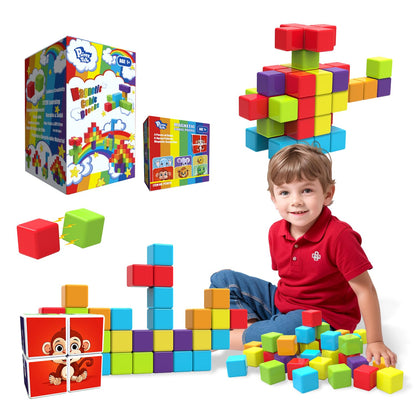 Magnetic Building Blocks & Magnetic Puzzle Toys for Toddlers, Large Building Blocks Cubes 1.65 Inches, Sensory & Montessori Toys for Boys & Girls 1 2 3 Years Old(40pcs)
