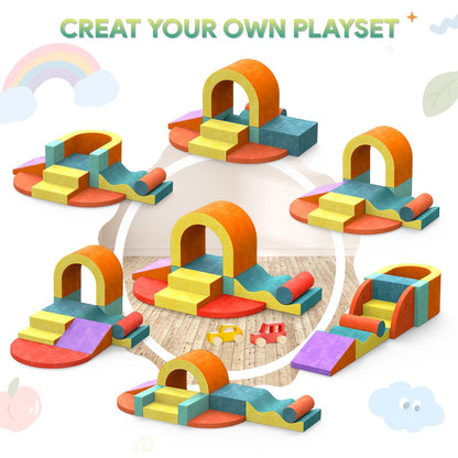 Yaofala 10 PCS Color Foam Climbing Blocks for Toddlers, Soft Play Set with Toy Car, Climbing Blocks for Toddlers 1-3, Indoor Climb and Crawl Soft Play Set