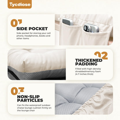 Tycdiose Outdoor Lounge Chair Cushion, Waterproof Replacement Chaise Lounge Cushions for Outdoor Furniture Thickened 71 x 22 x 4.7 Inches Non-Slip Patio Pool Lounge Chair Cushions with Ties (Cream)