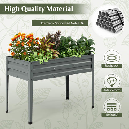 HAPPYGRILL Raised Garden Bed, Galvanized Garden Box with Legs, Drainage Holes, 2 Gloves, Outdoor Planter Box for Garden, Backyard & Patio, 46”x 24” x 32”, Grey