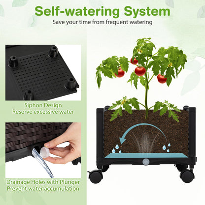 Byroce Self-Watering Tomato Planter Box with Trellis, 64” Tall Raised Garden Bed with Lockable Wheels, Arch Roof & Drainage Holes, Vertical Garden for Patio Balcony Outdoor Vegetables (Roof Type A)