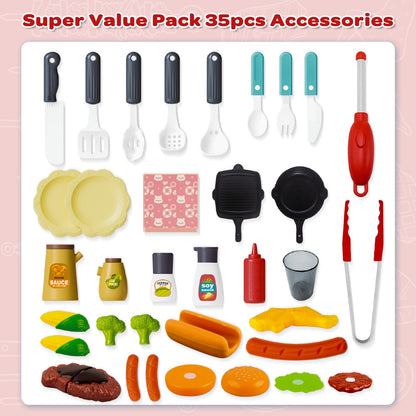 35pcs Kitchen Toy Set, Toy BBQ Grill Set, Cooking Toy Set, Little Chef Play, Kids Grill Playset Interactive BBQ Toy Set, Kids Kitchen Playset Toy Christmas Birthday Gift