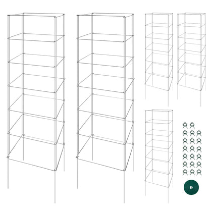 Toriexon Metal Foldable Tomato Cages 13" x 56", Square Tomato Cages Plant Support for Vegetable Garden, Heavy Duty Tall Tomato Cages for Beans, Tomatos, Cucumbers - 5 Pack