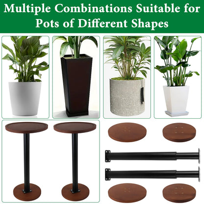 LUTTY 2Set Wooden Adjustable Plant Risers for Inside Pot,7.9-13.8 inches Tall Tapered Plant Riser Fill Bottom of Tall Flower Pots and Large Plants Containers, Rise Filler Riser of Flower Pots