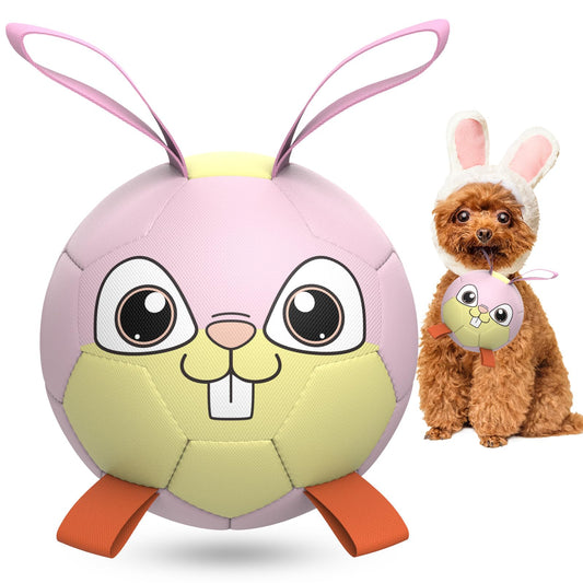 QDAN Rabbit Dog Toys, Dog Soccer Ball with Straps, Dog Water Toy, Waterproof Rubber Dog Toy Ball for Medium Small Dogs, Outdoor Inddor Doy Pet Puppy Toys (6 Inch)