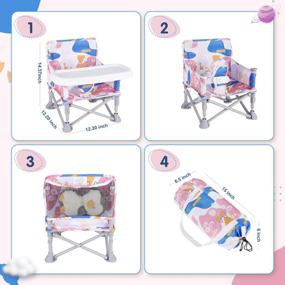 Furmubei Portable Baby Booster Seat with Tray, Toddler Booster seat for Dining, Camping, Travel, Baby Beach Chair 6 Months to 3 Years Old Indoor Outdoor Use CH2408