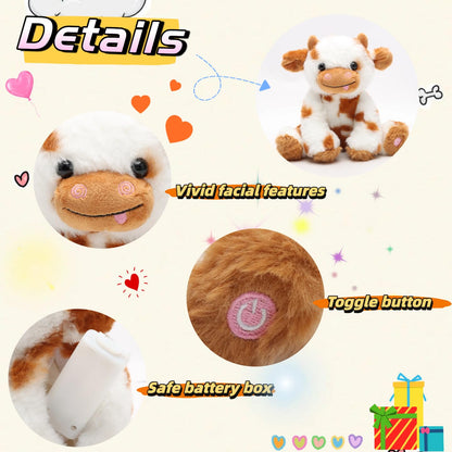 unsnurnoch 9.8" Light-Up Plush Cow Toy, Soft Brown & White Glowing Cow Stuffed Animal, Night Companion for Kids, Cute Bedroom Decor, Birthday for Boys Girls Friends