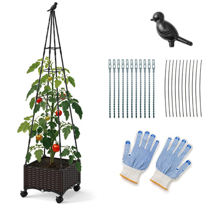 Giantex Raised Garden Bed with Wheels & Tomato Cage, Self Watering Planter Box with Obelisk Trellis, Adjustable Height, Indoor Outdoor Planter for Climbing Plant Flower Vegetable Fruit (1)