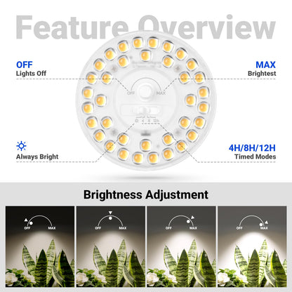 Barrina Orbgrow OG11A3 Clip On Grow Lights for Indoor Plants, Integrated Stepless Dimming & Timing, 4000K 33W(3 x 11W, 300 Watt Equiv), Full Spectrum 3-Gooseneck with E26 Plant Light Bulbs