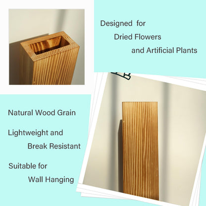 Yumetonia Wood Wall Vase Planters with Artificial Plants,Boho Wall Decor for Bathroom Living Room Bedroom Kitchen,Modern Farmhouse Art Decor Hanging Planters for Dried Flowers Home Office 3pcs Brown