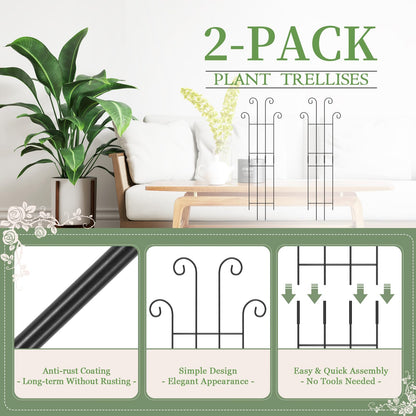 2 Set 32'' Taller Plant Trellis for Climbing Plants Indoors & Outdoor, Garden Metal Trellis Plant Support for Potted Plants, Houseplants, Flowers Vine, Ivy, Pothos, Monstera