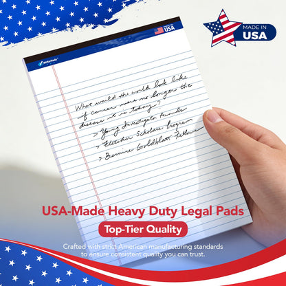 6 Pack Legal Note Pads Wide Ruled 8.5" x 11" Writing Pads (50 Sheets/Pad) White Recycled Paper Micro-Perforated Notepad Hard Back Notepads for Office & School Supplies - Made in USA