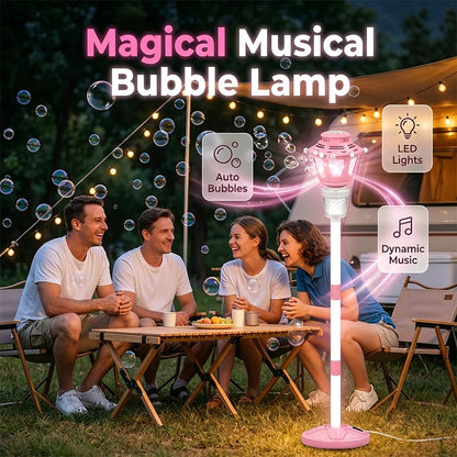 Bubble Machine for Kids, 2026 New 47" Rechargeable Automatic Bubble Maker with Light and Music for Outdoor, Adjustable Height Stand with Detachable Wand, Bubble Solution Included for Party (Pink)